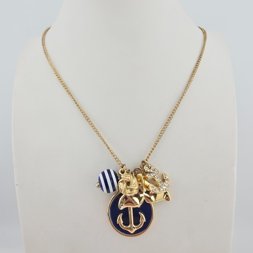 BELLA JACK 'Nautical' Charm Necklace Crystal Blue Anchor Fish Tail Gold Tone 36"